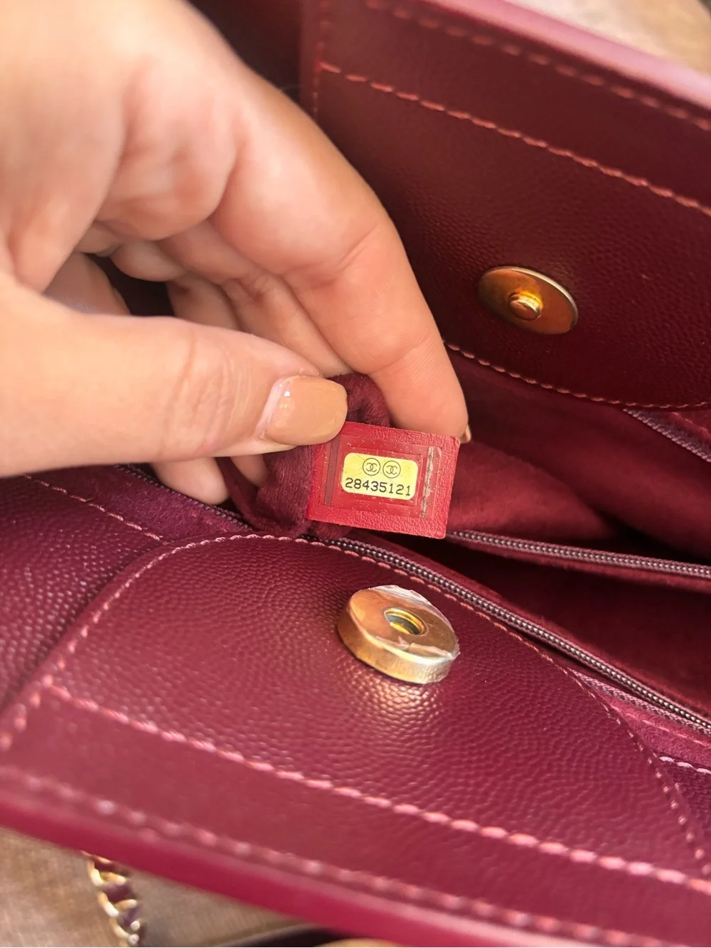 Authentic CHANEL deauville studded caviar leather burgundy tote